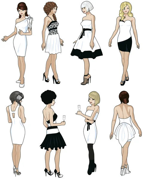 Caucasian ladies in cocktail dresses — Stock Vector