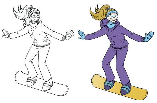 Menina em um snowboard — Vetor de Stock