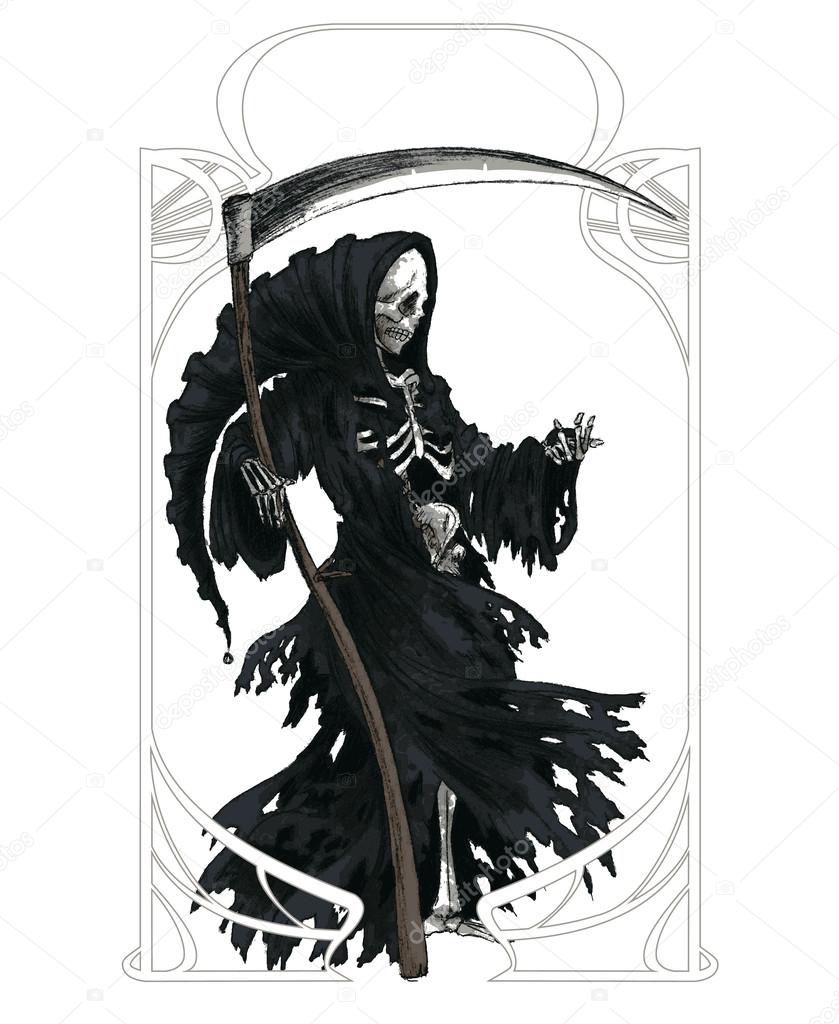 Grim Reaper in black cloak with scythe