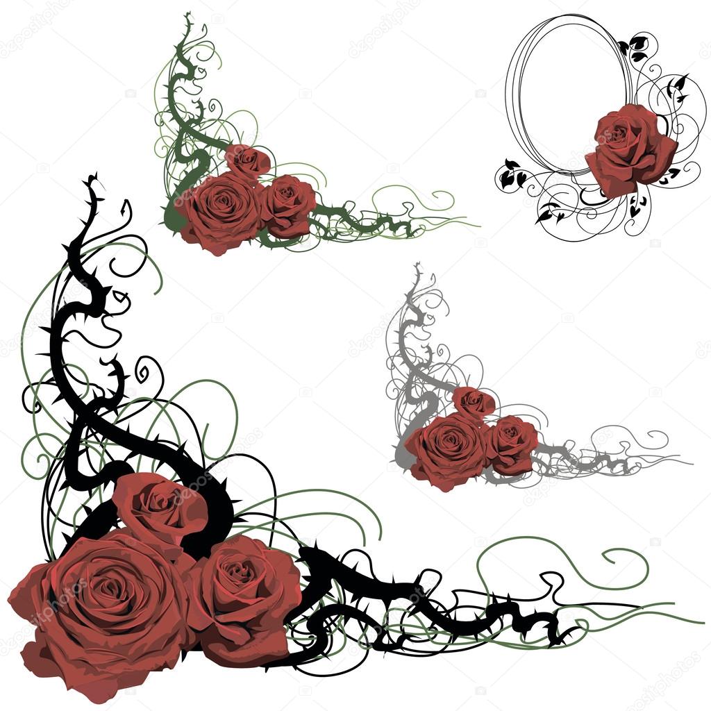 Set of floral design elements with roses