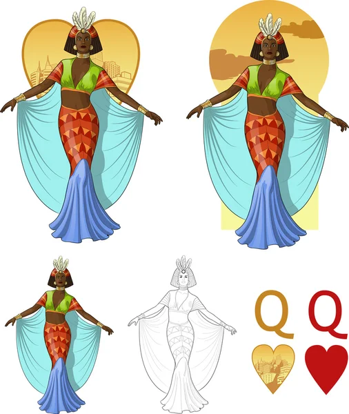 Kalpler afroamerican oyuncu mafya kartı kraliçesi ayarla Vektör Grafikler