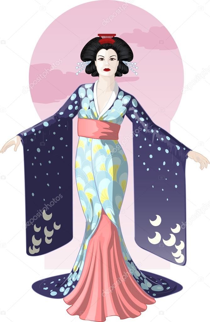 Retro character attractive japanese actress geisha drawing
