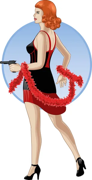 Retro caucasian girl with a gun in cartoon style — Stock Vector