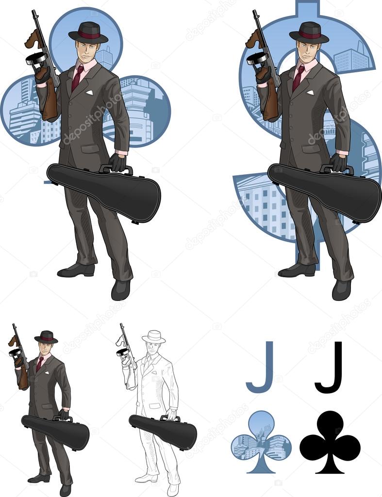 Jack of clubs mafioso with Tommy-gun Mafia card set