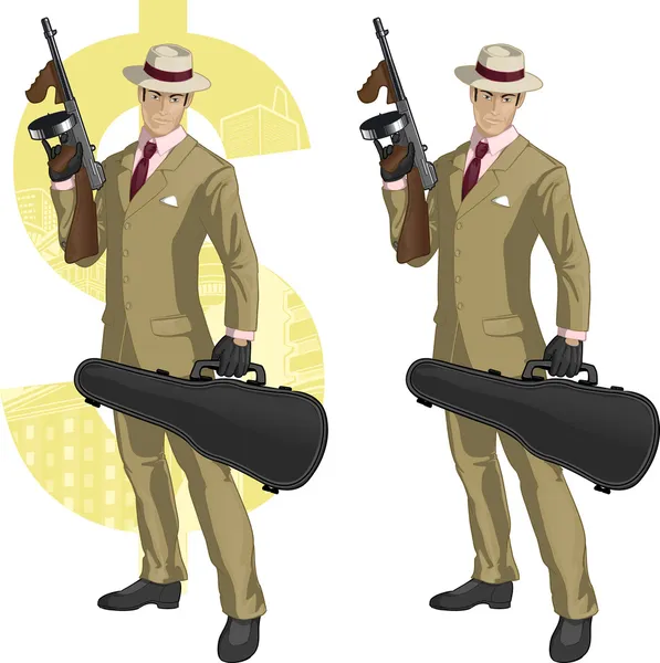 Mafioso hispanique avec dessin animé Tommy-gun — Image vectorielle
