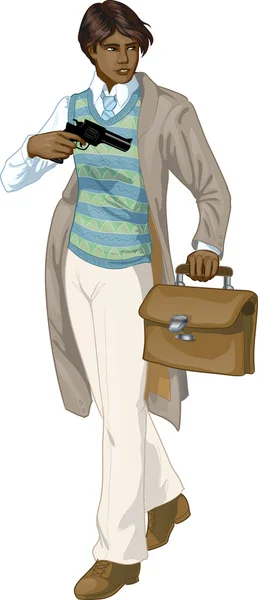 銃の漫画のキャラクター afroamerican レトロな少年 — ストックベクタ