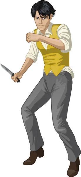 Asiatique bagarre homme personnage de dessin animé — Image vectorielle