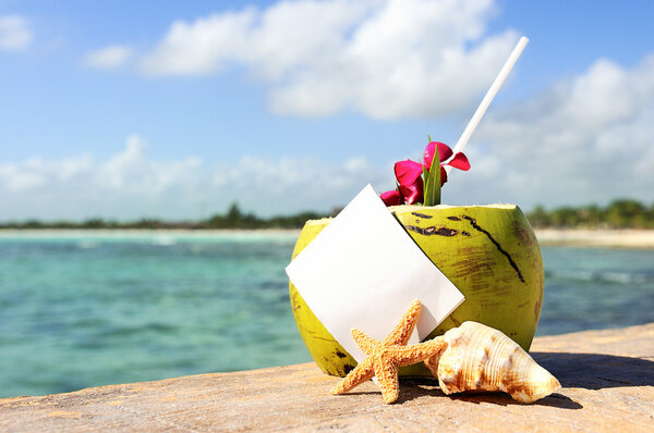 Caribbean paradise beach coconuts cocktail