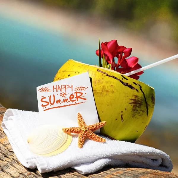 Caribbean paradise beach coconuts cocktail — Stock Photo, Image