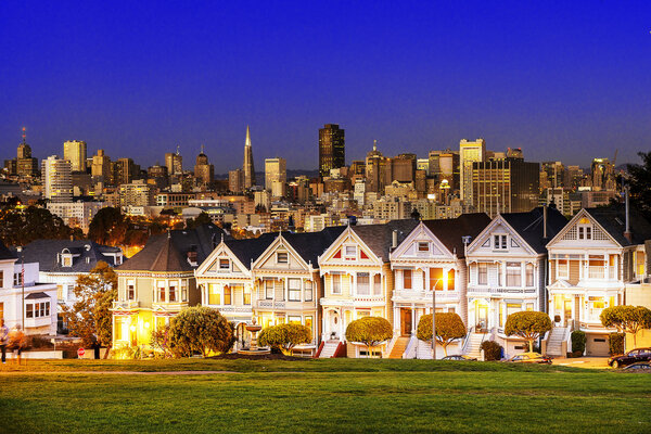 Alamo Square at twilight