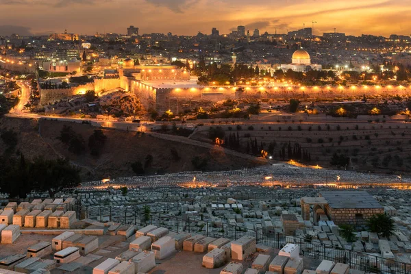 Melihat Yerusalem Kota Tua Saat Matahari Terbenam Israel — Stok Foto