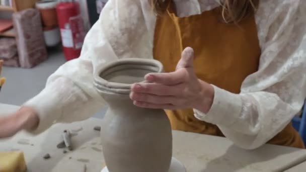 Kadın Elleri Güzel Bir Seramik Kupa Üretiyor — Stok video