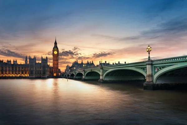 Big Ben Och Westminster Bron Vid Skymningen London Storbritannien — Stockfoto