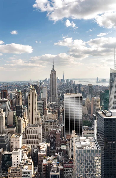 New York City Városképe Városi Felhőkarcolókkal Naplementekor Usa — Stock Fotó