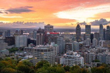 Sabahın erken saatlerinde Mont Royal park, Kanada Montreal manzarası