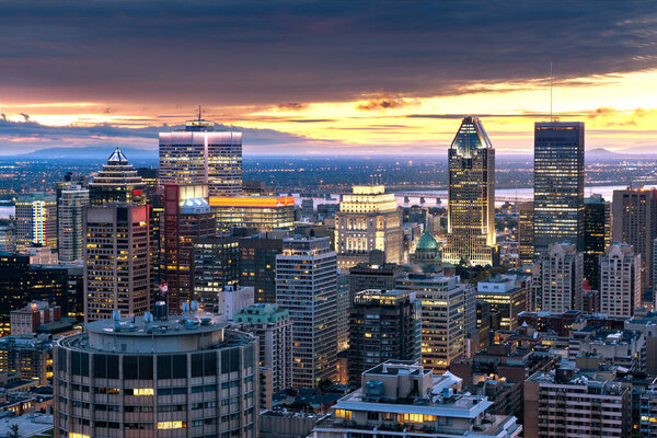 Montreal skyline in the evening, downtown view, Quebec, Canada
