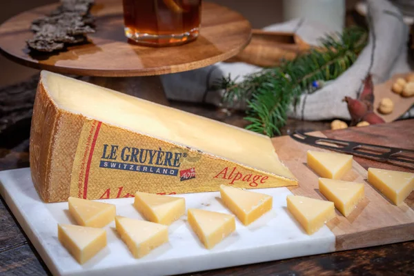 July 2022 Lyon France Tasted Famous Swiss Cheese Gruyere Alpage — Stock Photo, Image