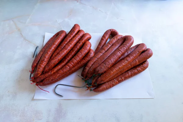 Peças Açougueiro Salsichas Tradicionais Chamadas Longaises — Fotografia de Stock