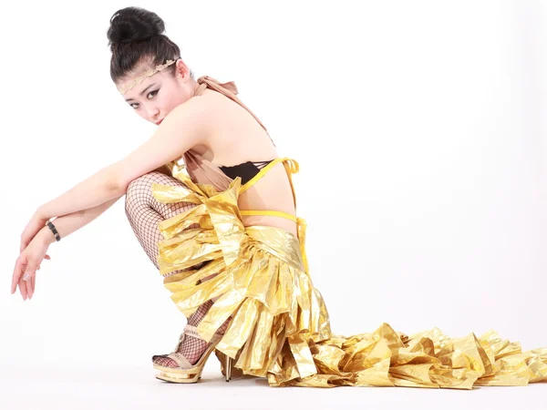 Mulher em vários trajes de dança e poses divertidas — Fotografia de Stock