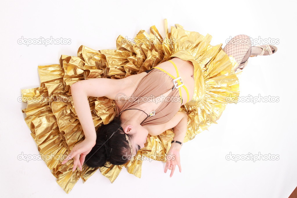 Woman in various dance costumes and fun poses