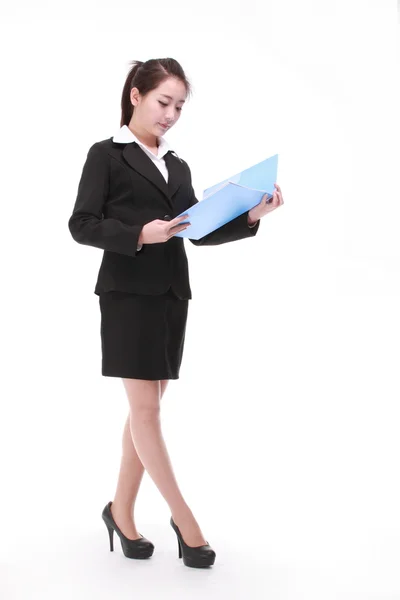 Geschäftsfrau steht isoliert weißen Hintergrund — Stockfoto