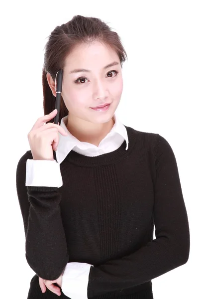 Young businesswoman with pen — Stock Photo, Image