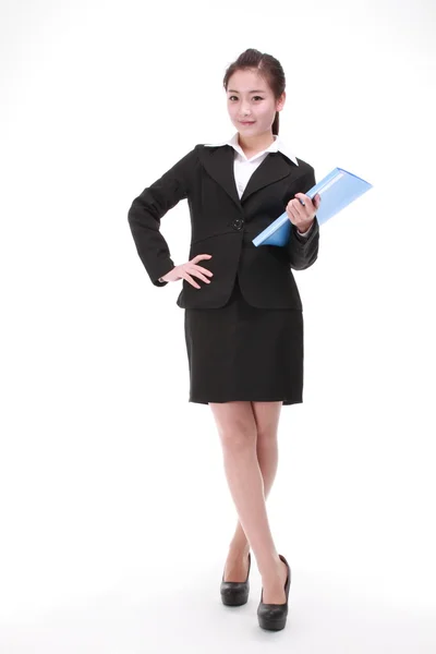 Businesswoman standing isolated white background — Stock Photo, Image