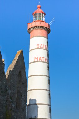 Abbey ruin and lighthouse, Pointe de Saint-Mathieu, Brittany, Fr clipart
