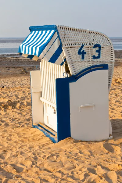 Beach wicker chair strandkorb in Northern Germany — Stock Photo, Image
