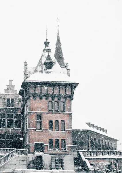 Antwerp Castle at winter snowstorm — Stock Photo, Image