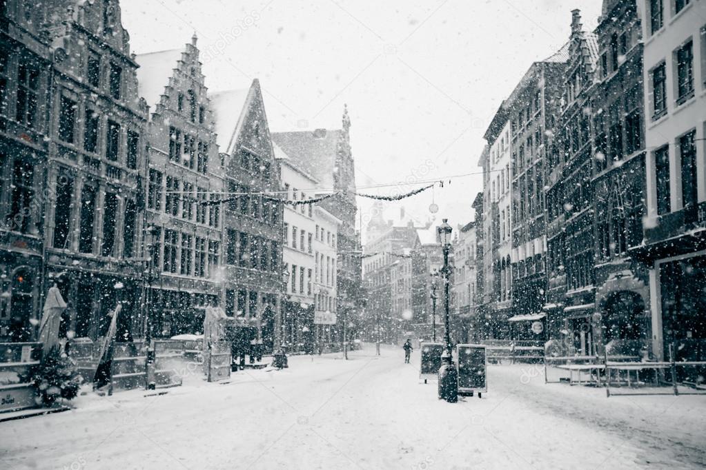 Antwerp at Winter Snowstorm