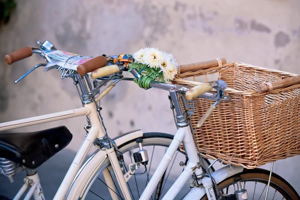 Sepet ile beyaz Bisiklet — Stok fotoğraf