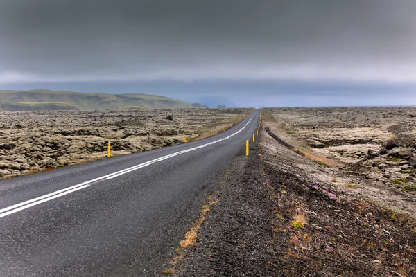 Highway through Iceland landscape at overcast day — Stock Photo, Image