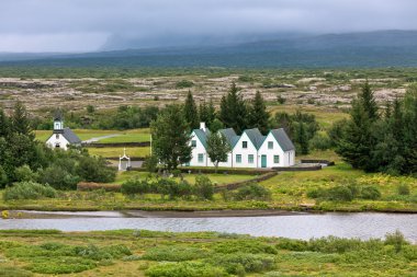 kırsal İzlandalı Kilisesi Mezarlığı ve thingvellir Park evleri