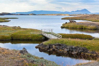Myvatn göl manzara yönü Kuzey İzlanda
