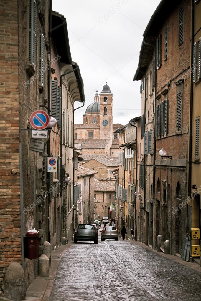 Street of Old Urbino, Italy at Dull Day