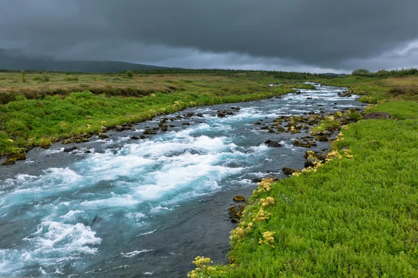 夏の荒れ狂う川とアイスランドの風景 — ストック写真