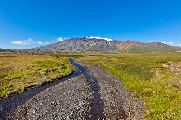 夏の山と小さな川ストリーム アイスランド風景 — ストック写真