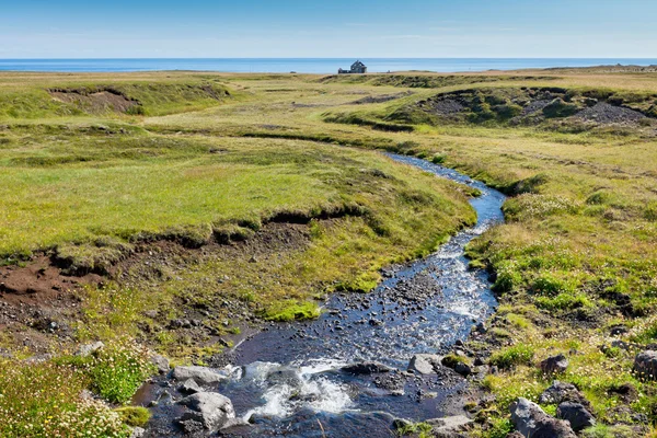Летний Исландский ландшафт с маленьким речным ручьем — стоковое фото