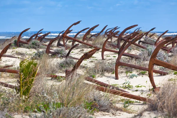 Cemetery of the old anchors, Portugal ocean coast — Stock Photo, Image