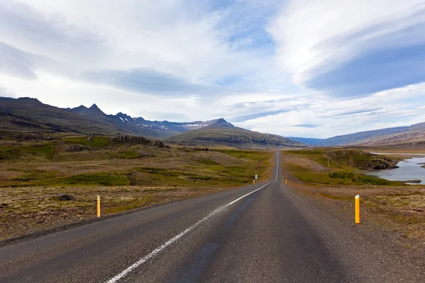 Highway through Iceland landscape at overcast day — Stock Photo, Image