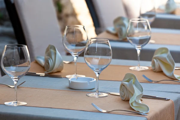 Cozy Restaurant tables ready for service Stock Image