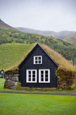 tipik kırsal İzlandalı house bulutlu gün aşırı büyümüş.