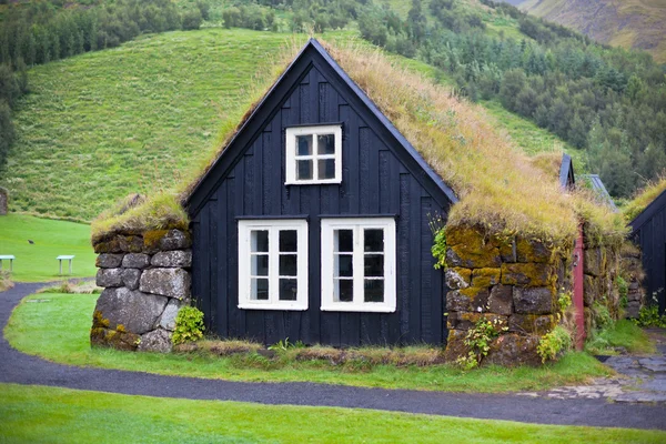 Verwachsenes typisch ländliches isländisches Haus bei bewölktem Tag — Stockfoto