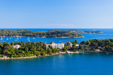 Hırvatistan Adaları ve Adriyatik Denizi. rovinj belfry havadan görünümü