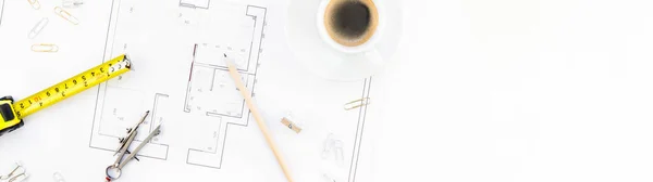 Креативний Плоский Вигляд Зверху План Плоского Проекту Гаряча Чашка Кави — стокове фото