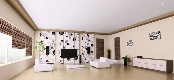 Interior da moderna sala de estar 3d render — Fotografia de Stock