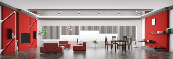 Interior of modern apartment panorama 3d render