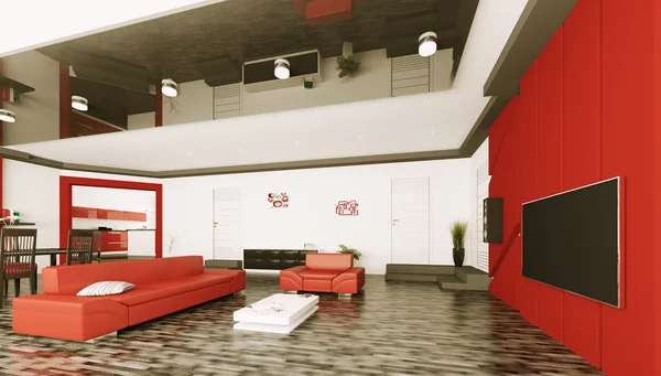 Interior da moderna sala de estar 3d render — Fotografia de Stock