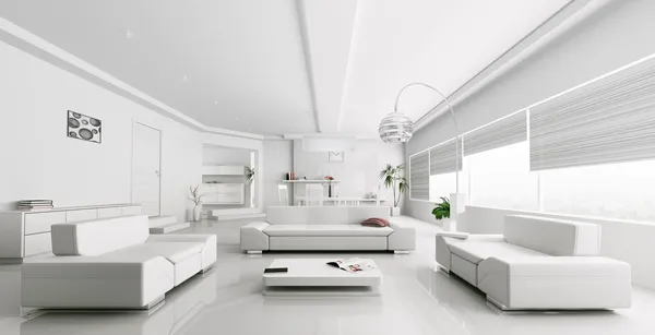 Interno del moderno salotto bianco rendering — Foto Stock